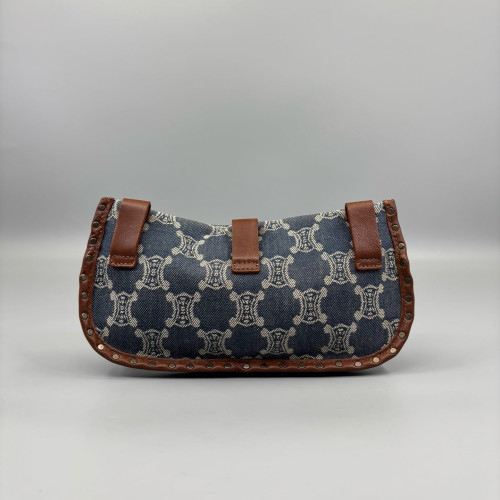 Celine Waist Belt Bag Denim Macadam Logo Calfskin Blue Beige Brown