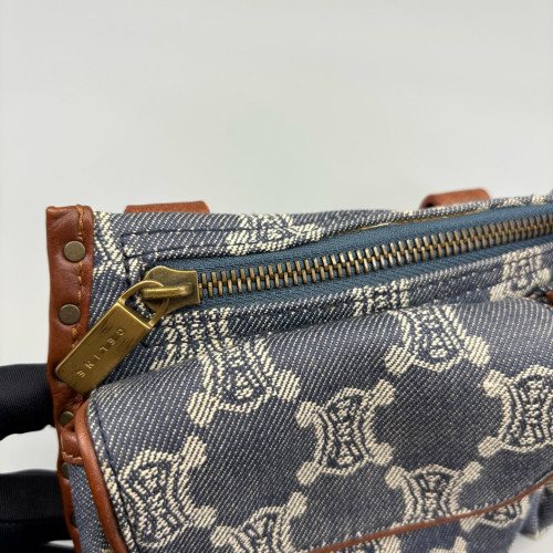 Celine Waist Belt Bag Denim Macadam Logo Calfskin Blue Beige Brown