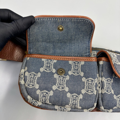 Celine Waist Belt Bag Denim Macadam Logo Calfskin Blue Beige Brown
