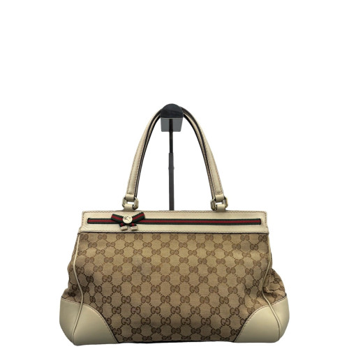 Gucci Bow Tote Bag GG Supreme Monogram Beige Brown White