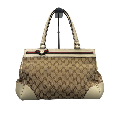 Gucci Bow Tote Bag GG Supreme Monogram Beige Brown White