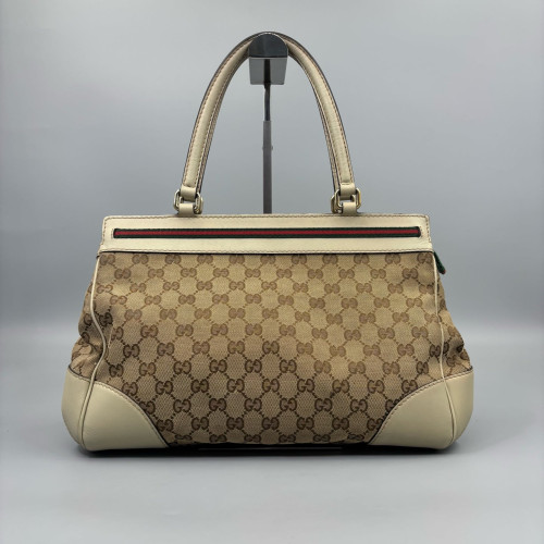 Gucci Bow Tote Bag GG Supreme Monogram Beige Brown White