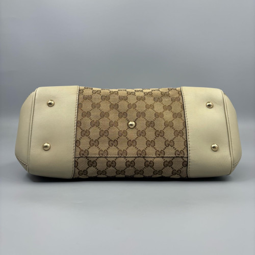 Gucci Bow Tote Bag GG Supreme Monogram Beige Brown White