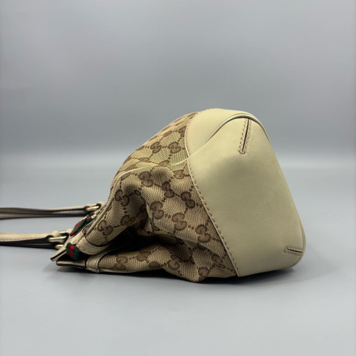 Gucci Bow Tote Bag GG Supreme Monogram Beige Brown White