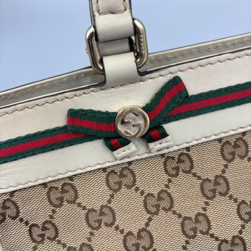 Gucci Bow Tote Bag GG Supreme Monogram Beige Brown White