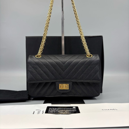 Chanel Chevron Quilted 2.55 225 Reissue Double Flap Calfskin Black