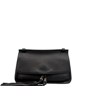 Gucci Bamboo Chain Shoulder Bag Grained Calfskin Black