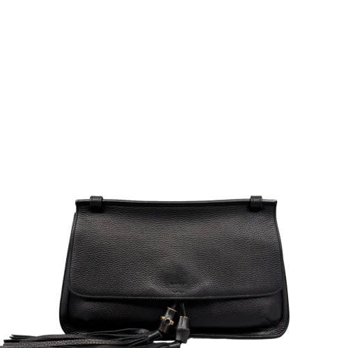 Gucci Bamboo Chain Shoulder Bag Grained Calfskin Black