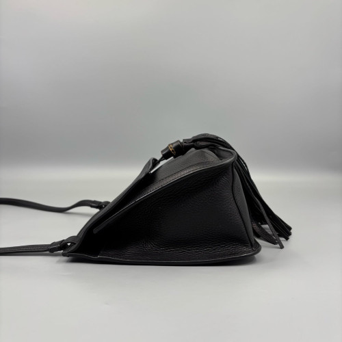 Gucci Bamboo Chain Shoulder Bag Grained Calfskin Black
