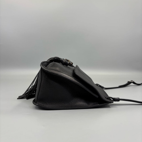 Gucci Bamboo Chain Shoulder Bag Grained Calfskin Black
