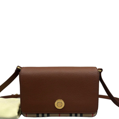 Burberry Messenger Calfskin House Check Brown Beige Black