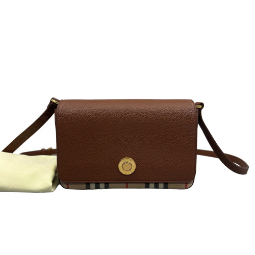 Burberry Messenger Calfskin House Check Brown Beige Black