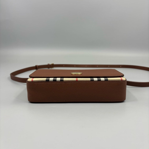 Burberry Messenger Calfskin House Check Brown Beige Black