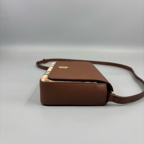 Burberry Messenger Calfskin House Check Brown Beige Black
