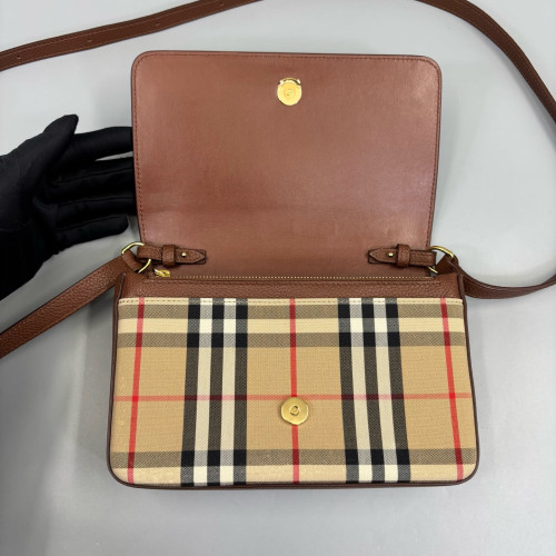 Burberry Messenger Calfskin House Check Brown Beige Black