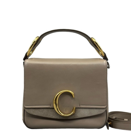 Chloe Small C Double Carry Calfskin Suede Beige