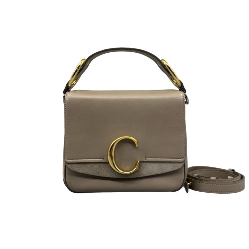 Chloe Small C Double Carry Calfskin Suede Beige