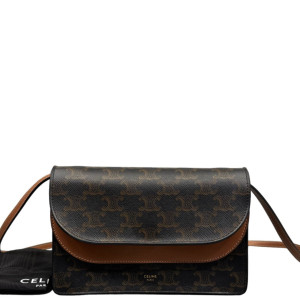 Celine Wallet On Chain WOC Triomphe Calfskin Brown Dark Brown Light Brown