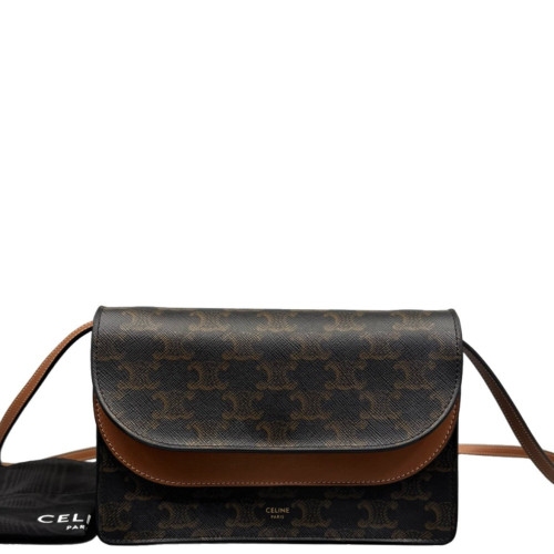 Celine Wallet On Chain WOC Triomphe Calfskin Brown Dark Brown Light Brown
