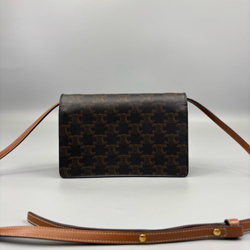 Celine Wallet On Chain WOC Triomphe Calfskin Brown Dark Brown Light Brown