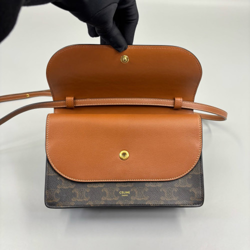 Celine Wallet On Chain WOC Triomphe Calfskin Brown Dark Brown Light Brown