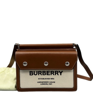 Burberry Horseferry Print Mini Title Bag Calfskin Canvas Brown Beige