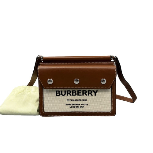 Burberry Horseferry Print Mini Title Bag Calfskin Canvas Brown Beige