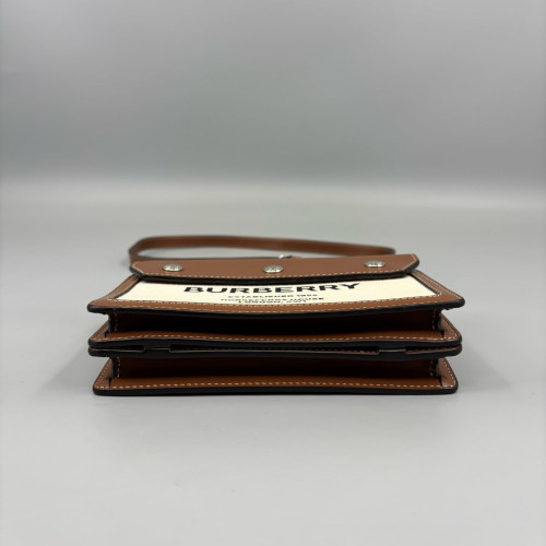 Burberry Horseferry Print Mini Title Bag Calfskin Canvas Brown Beige