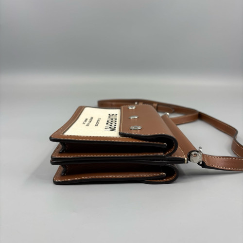 Burberry Horseferry Print Mini Title Bag Calfskin Canvas Brown Beige
