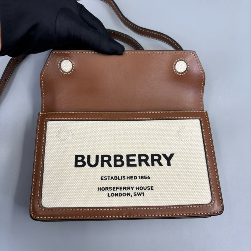 Burberry Horseferry Print Mini Title Bag Calfskin Canvas Brown Beige