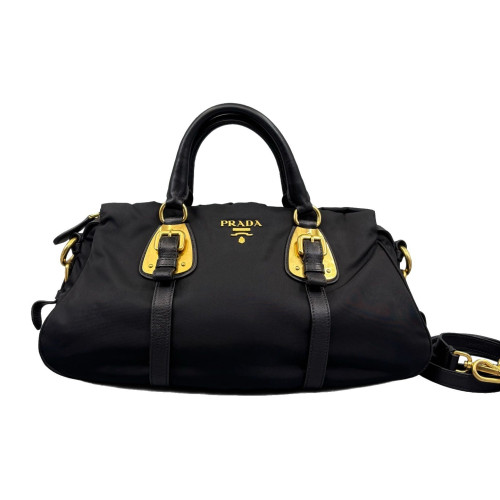 Prada Bowling Bag Tessuto Nylon Calfskin Black Prada Bowling Bag Tessuto Nylon Calfskin Black