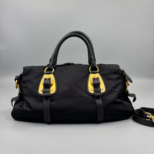 Prada Bowling Bag Tessuto Nylon Calfskin Black Prada Bowling Bag Tessuto Nylon Calfskin Black
