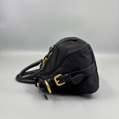 Prada Bowling Bag Tessuto Nylon Calfskin Black Prada Bowling Bag Tessuto Nylon Calfskin Black