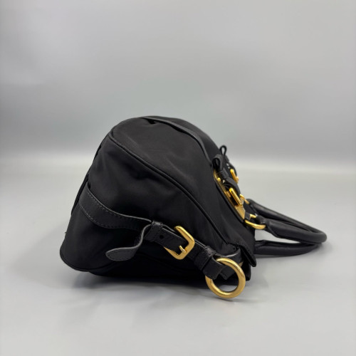 Prada Bowling Bag Tessuto Nylon Calfskin Black Prada Bowling Bag Tessuto Nylon Calfskin Black