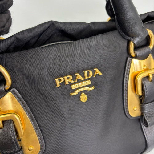 Prada Bowling Bag Tessuto Nylon Calfskin Black Prada Bowling Bag Tessuto Nylon Calfskin Black