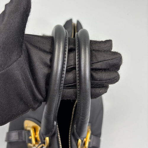 Prada Bowling Bag Tessuto Nylon Calfskin Black Prada Bowling Bag Tessuto Nylon Calfskin Black