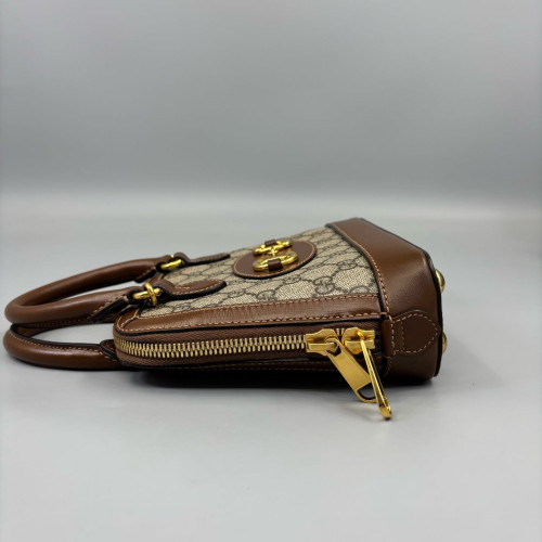 Gucci Mini Horsebit 1955 Top Handle GG Monogram Brown Beige