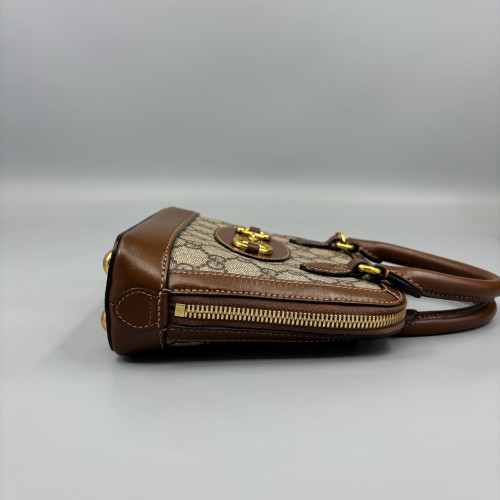 Gucci Mini Horsebit 1955 Top Handle GG Monogram Brown Beige