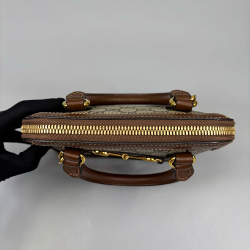 Gucci Mini Horsebit 1955 Top Handle GG Monogram Brown Beige