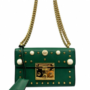 Gucci Studded Mini Padlock Shoulder Bag Calfskin Green