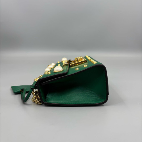 Gucci Studded Mini Padlock Shoulder Bag Calfskin Green