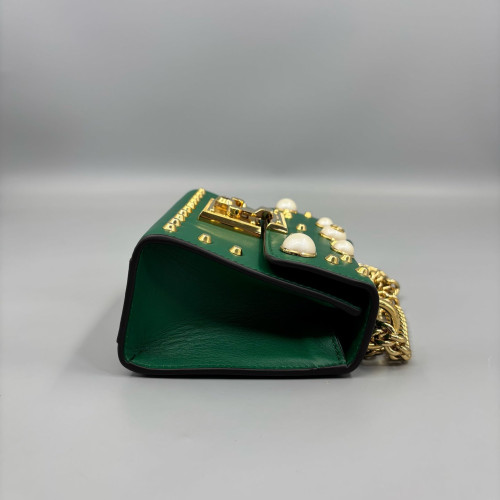 Gucci Studded Mini Padlock Shoulder Bag Calfskin Green