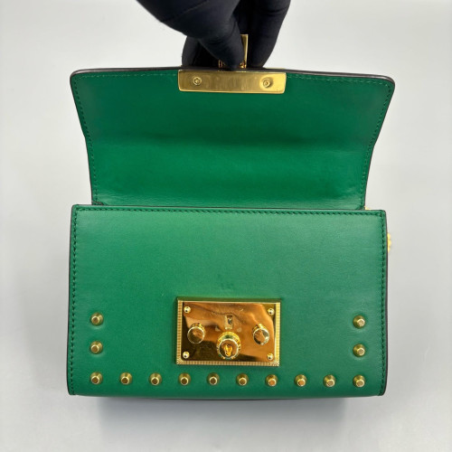 Gucci Studded Mini Padlock Shoulder Bag Calfskin Green
