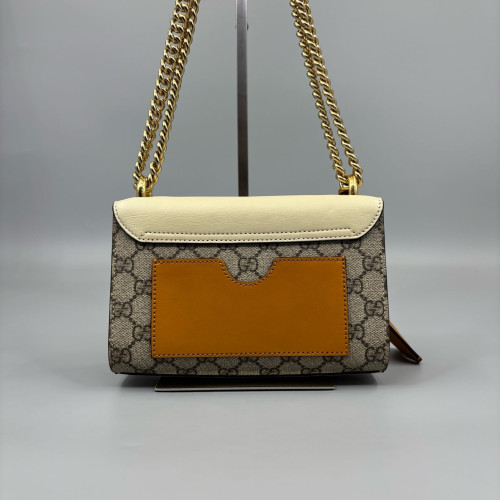 Gucci Small Padlock Shoulder Bag Calfskin GG Supreme Monogram Beige Brown Grey
