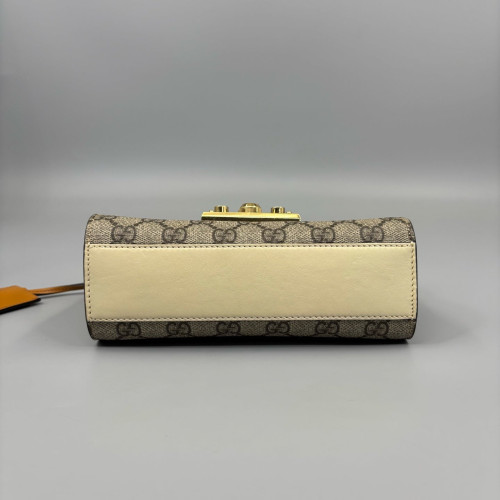 Gucci Small Padlock Shoulder Bag Calfskin GG Supreme Monogram Beige Brown Grey