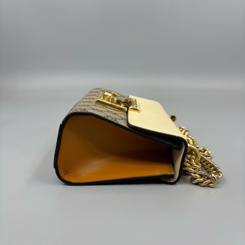 Gucci Small Padlock Shoulder Bag Calfskin GG Supreme Monogram Beige Brown Grey