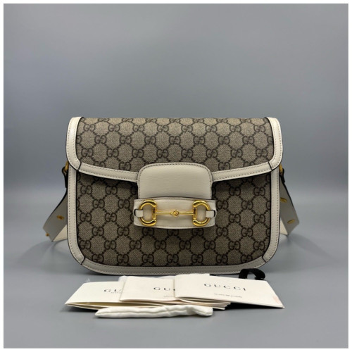 Gucci Medium Horsebit 1955 GG Monogram White