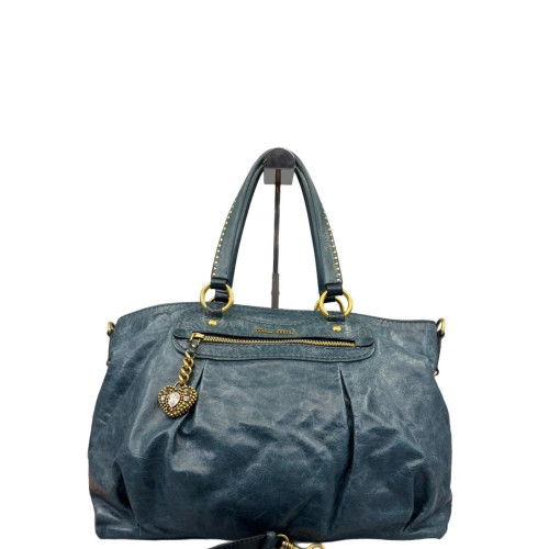 Miu Miu Strass Two-Way Bag Calfskin Blue