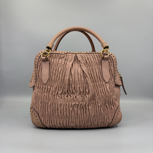 Burberry Studded Handbag Calfskin Crumpled Calfskin Light Tan