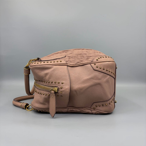 Burberry Studded Handbag Calfskin Crumpled Calfskin Light Tan